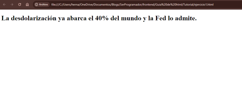 Ejercicio de etiqueta h1 en html.